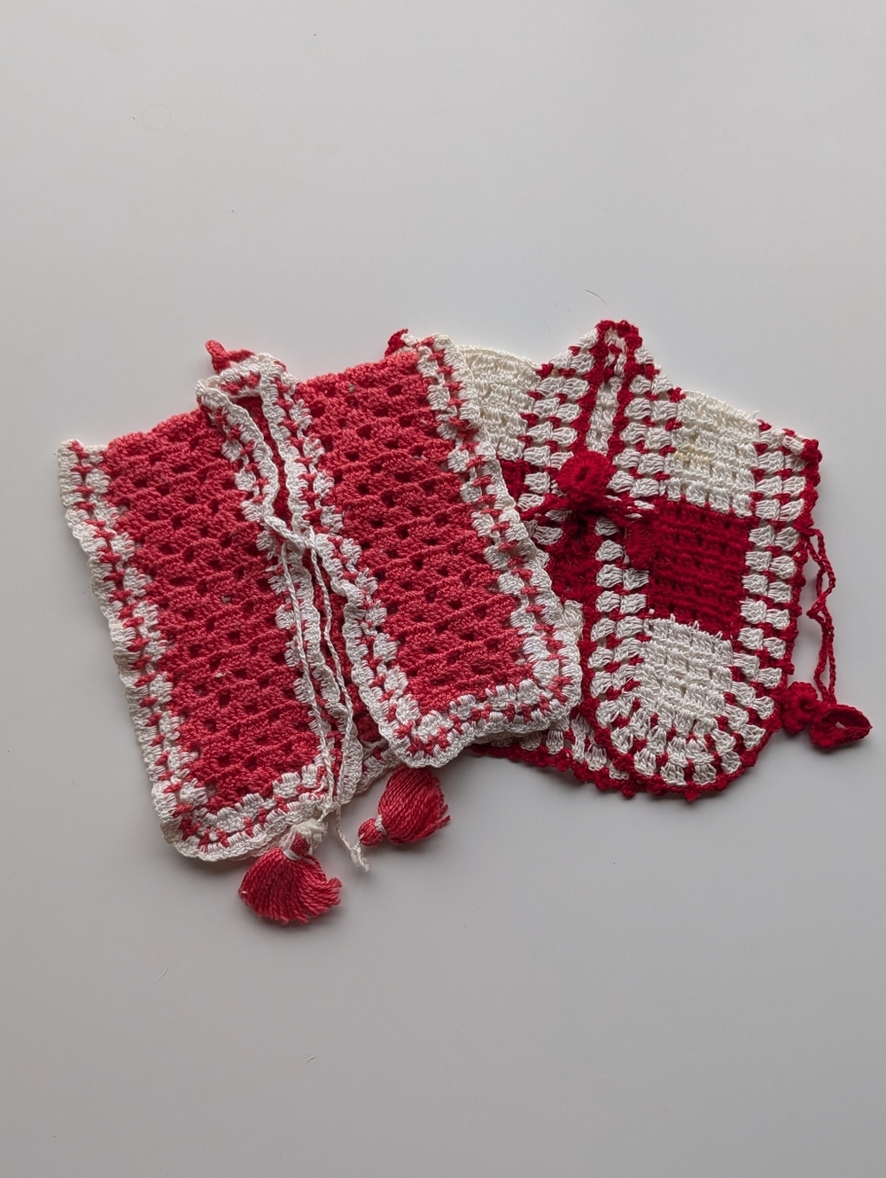 Vintage Crocheted Pair Of Dish Soap "Dresses", Could be used as doll clothes